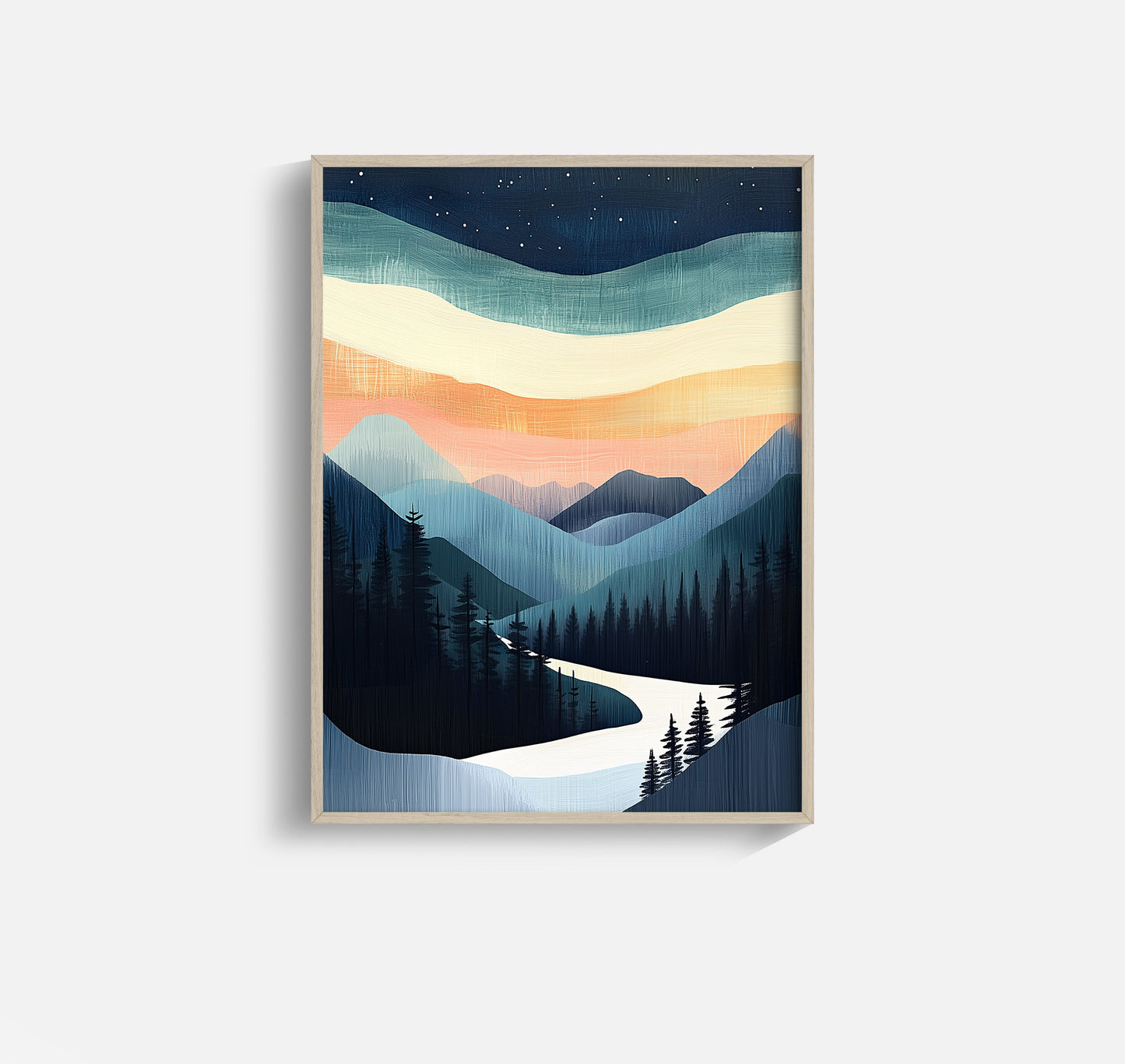 Northern Lights Over Forest – Magical Kids Landscape Wall Art for Nursery or Playroom