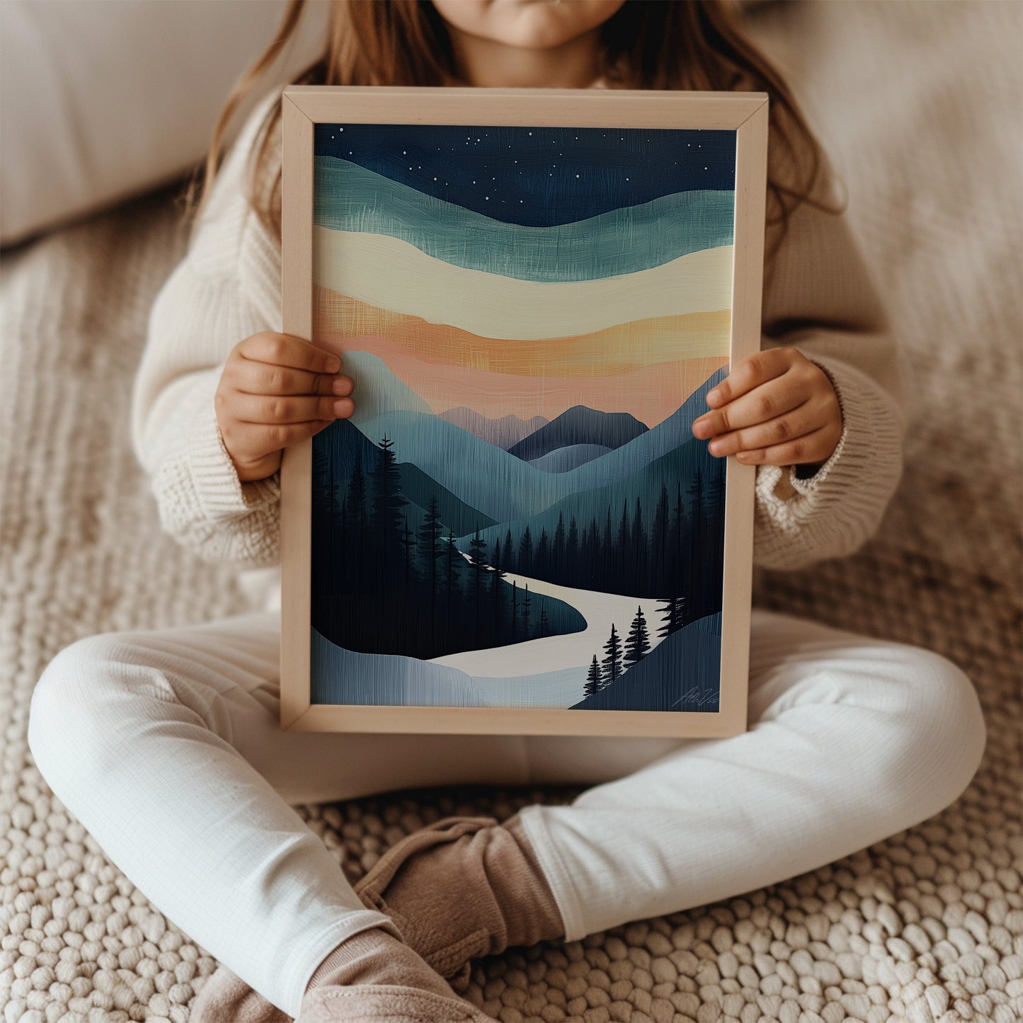 Northern Lights Over Forest – Magical Kids Landscape Wall Art for Nursery or Playroom