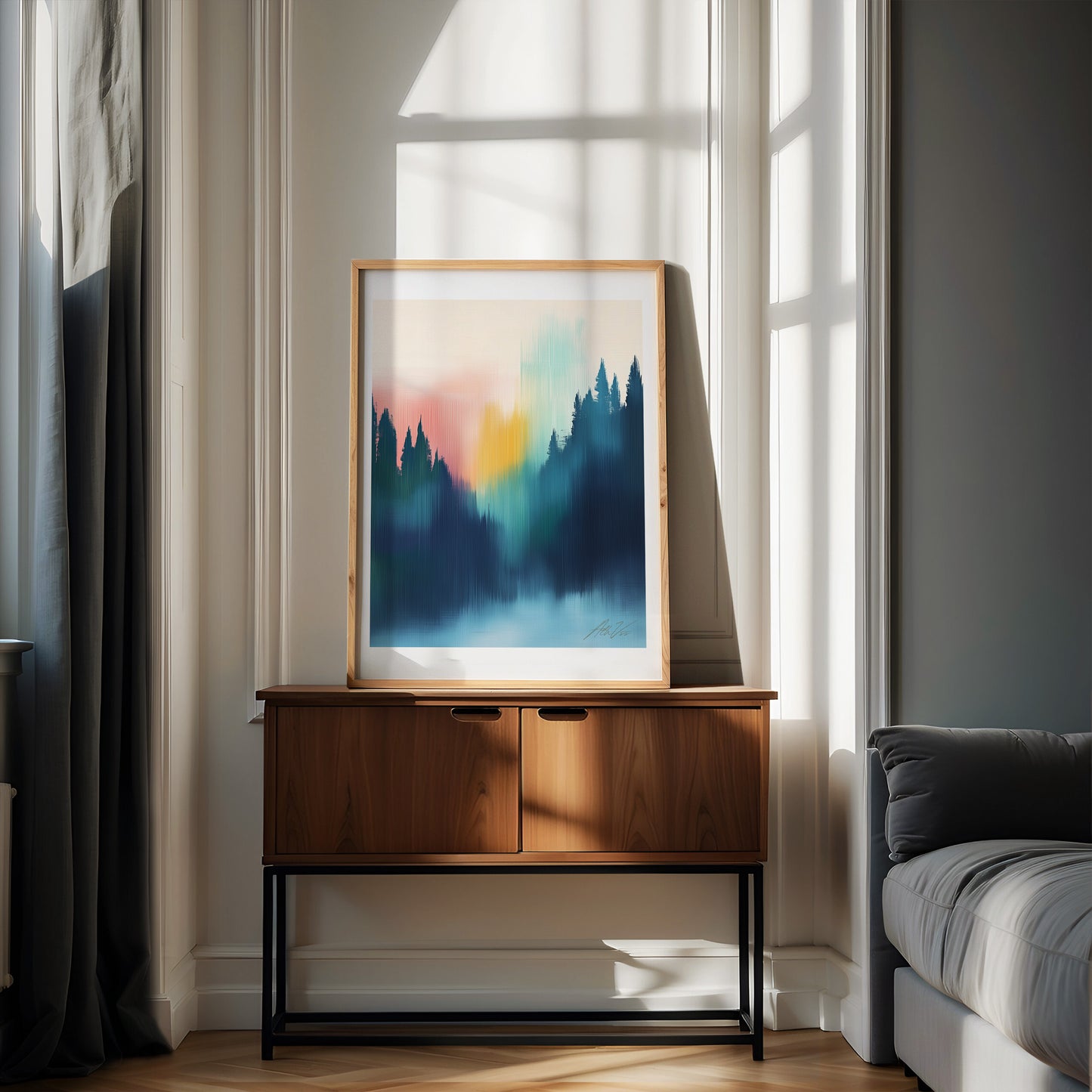 Northern Lights in Forest – Abstract Painterly Print