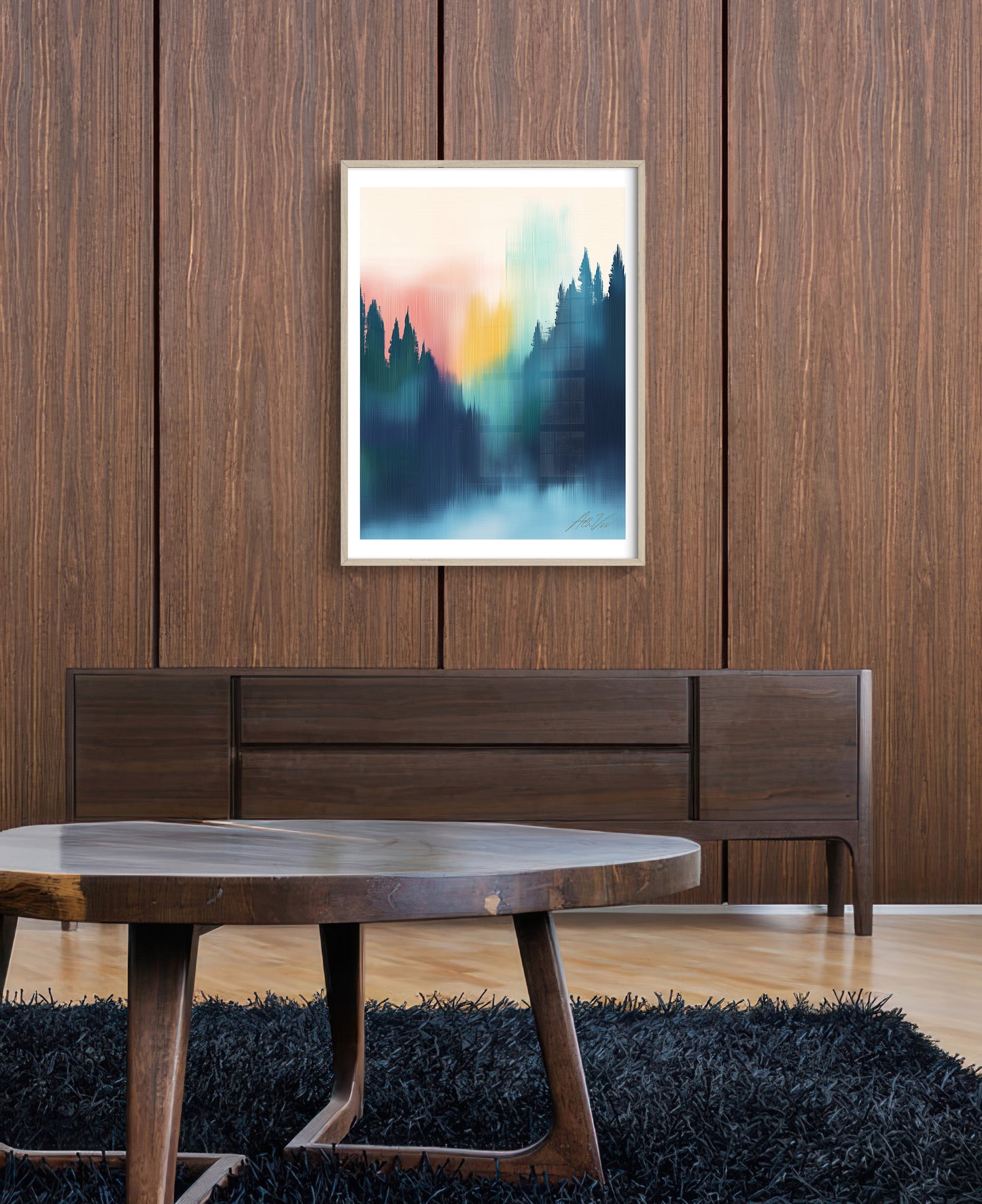 Northern Lights in Forest – Abstract Painterly Print