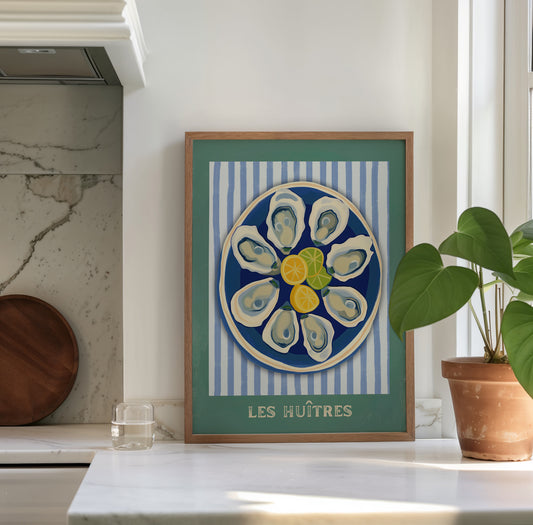 Les Huîtres – French Coastal Oyster Wall Art with Lemon & Lime