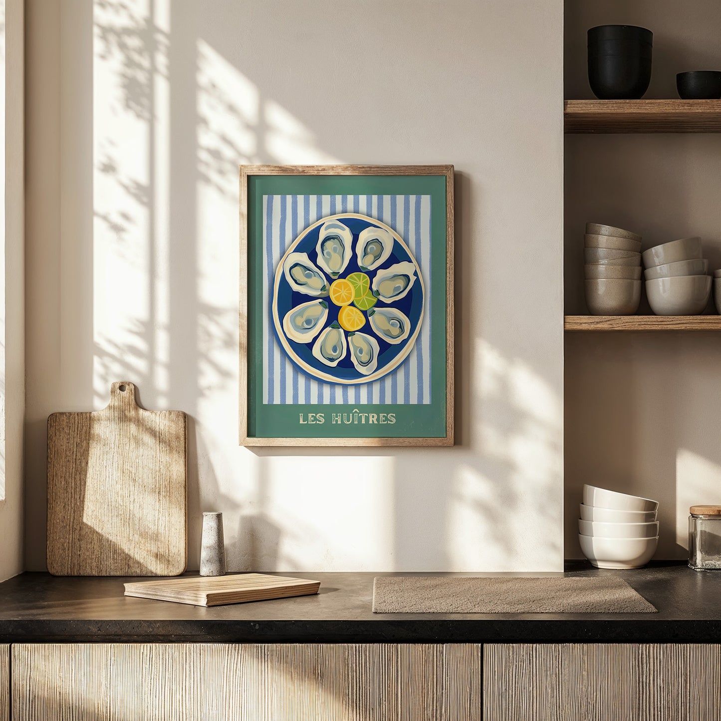 Les Huîtres – French Coastal Oyster Wall Art with Lemon & Lime