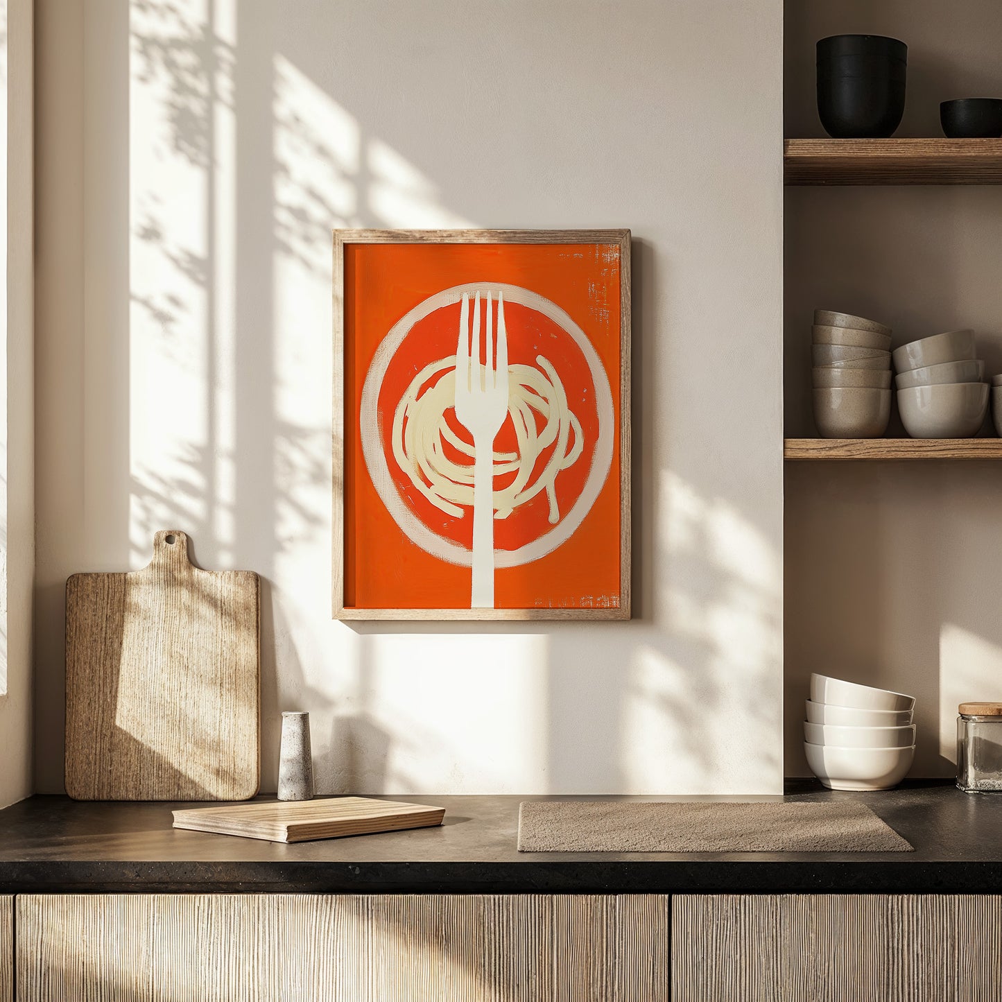 Pomodoro Tangle – Minimalist Spaghetti Wall Art in Bold Tomato Red