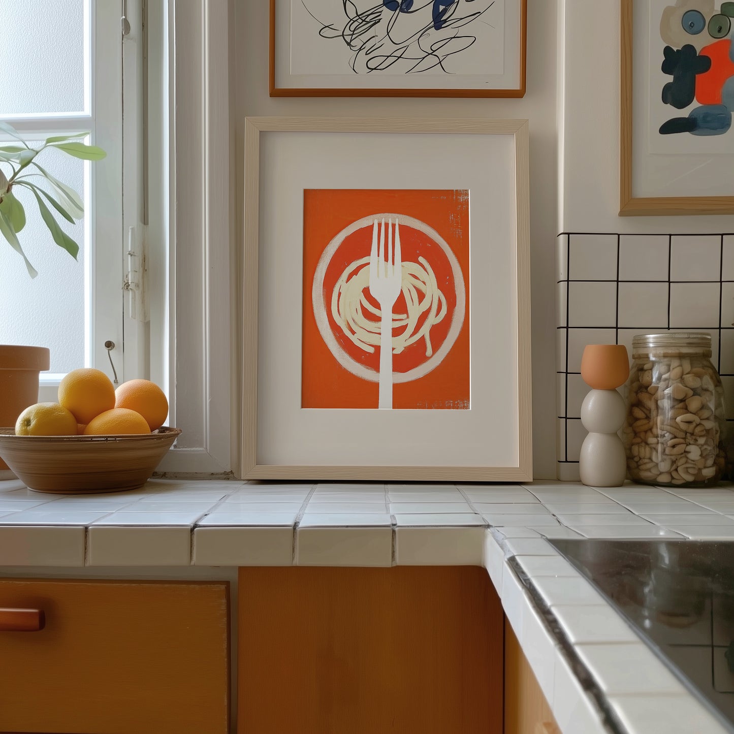 Pomodoro Tangle – Minimalist Spaghetti Wall Art in Bold Tomato Red