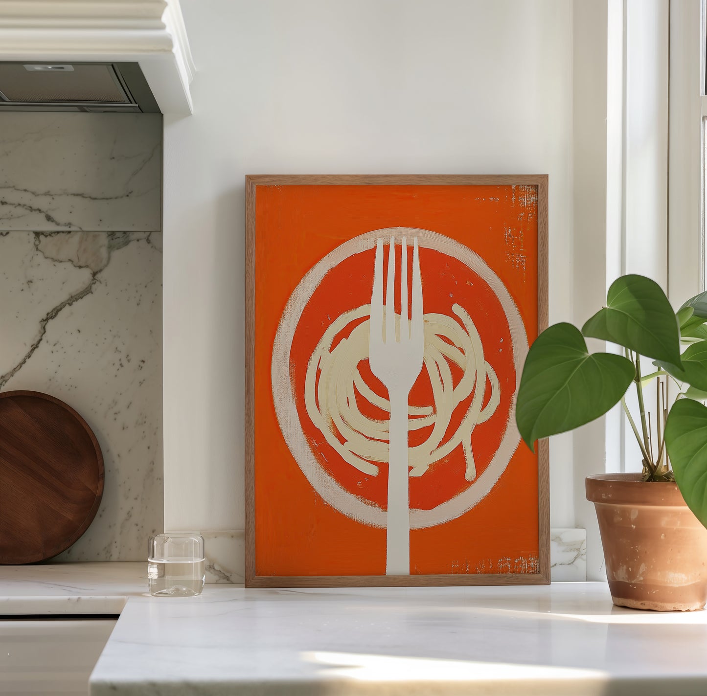 Pomodoro Tangle – Minimalist Spaghetti Wall Art in Bold Tomato Red