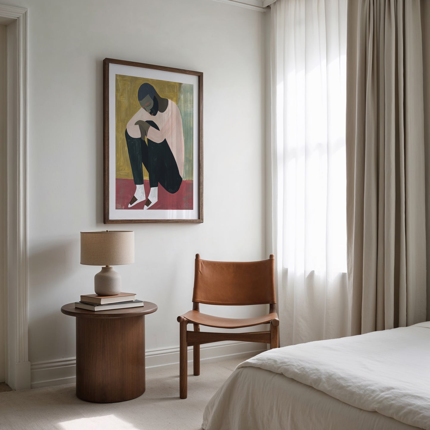 Quiet Weight – Modern Figurative Wall Art in Rose, Gold and Black