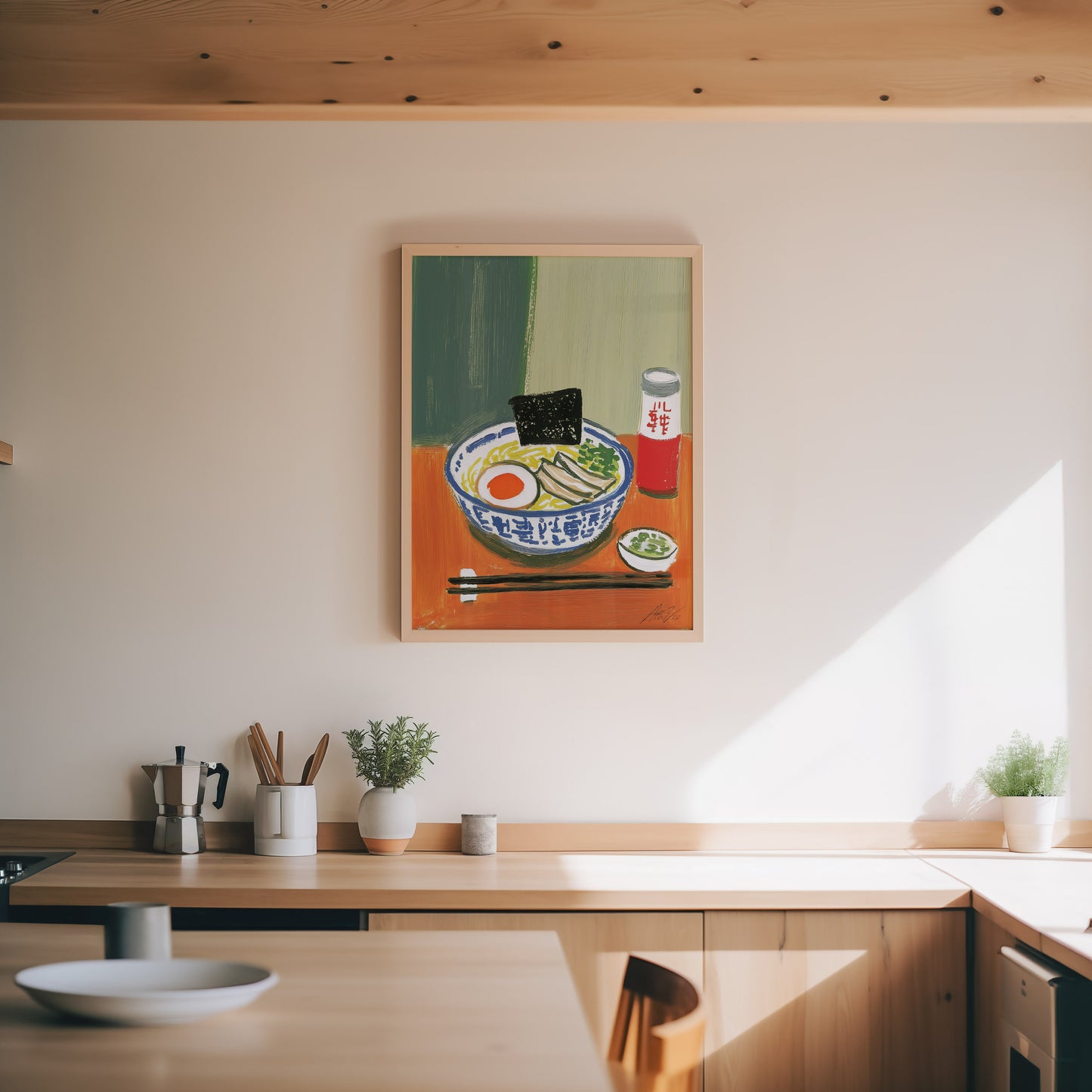 Ramen Noodle Art Print – Japanese Soup Bowl Illustration with Egg and Chopsticks