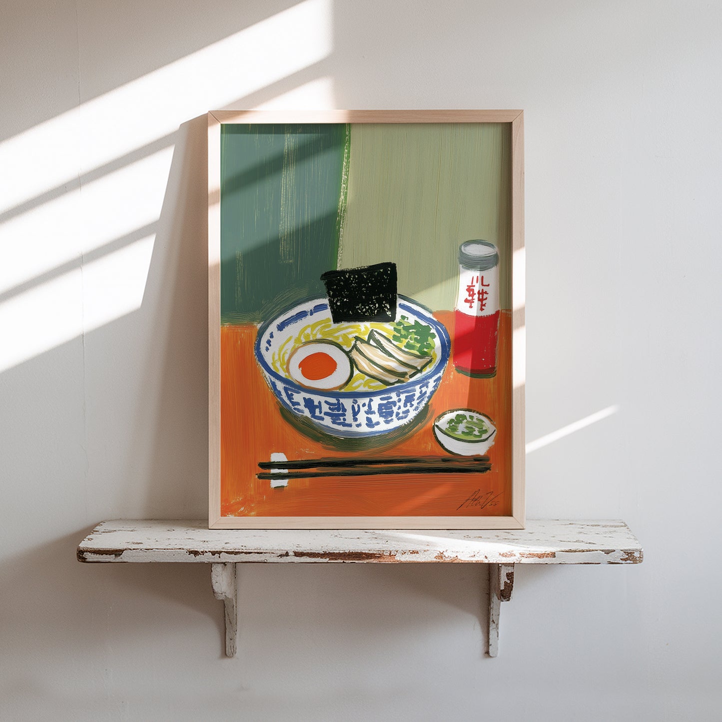 Ramen Noodle Art Print – Japanese Soup Bowl Illustration with Egg and Chopsticks