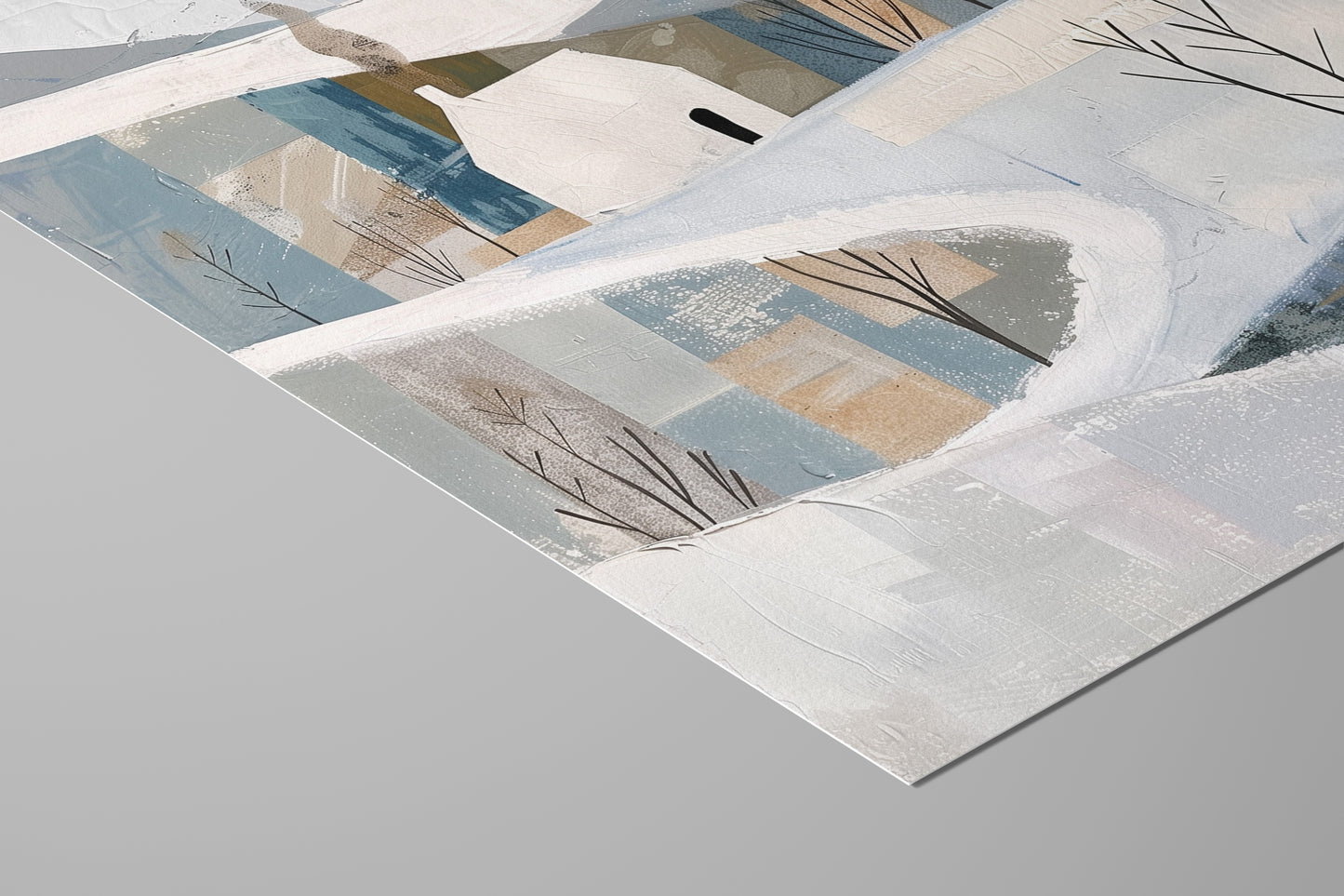 Scandinavian Winter Hillside – Minimal Cottage Wall Art for Kids
