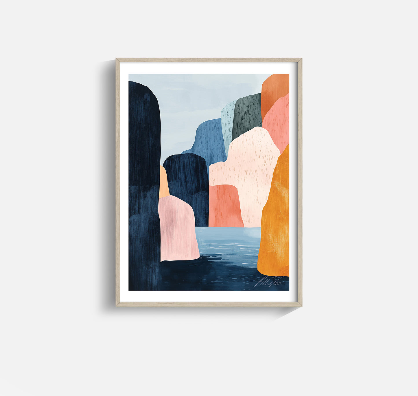 Shifting Fjords – Modern Nordic Landscape Wall Art in Color Blocks