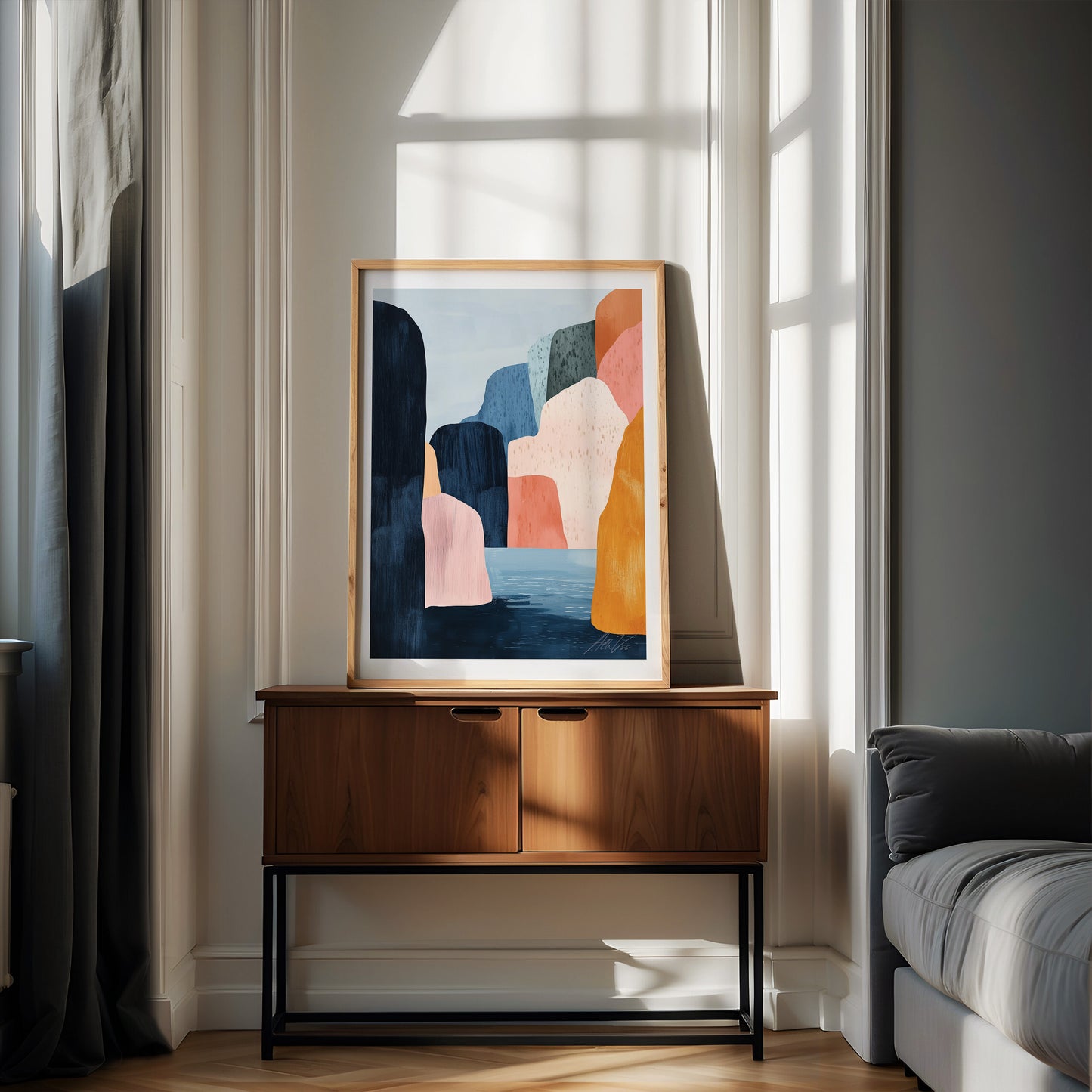 Shifting Fjords – Modern Nordic Landscape Wall Art in Color Blocks