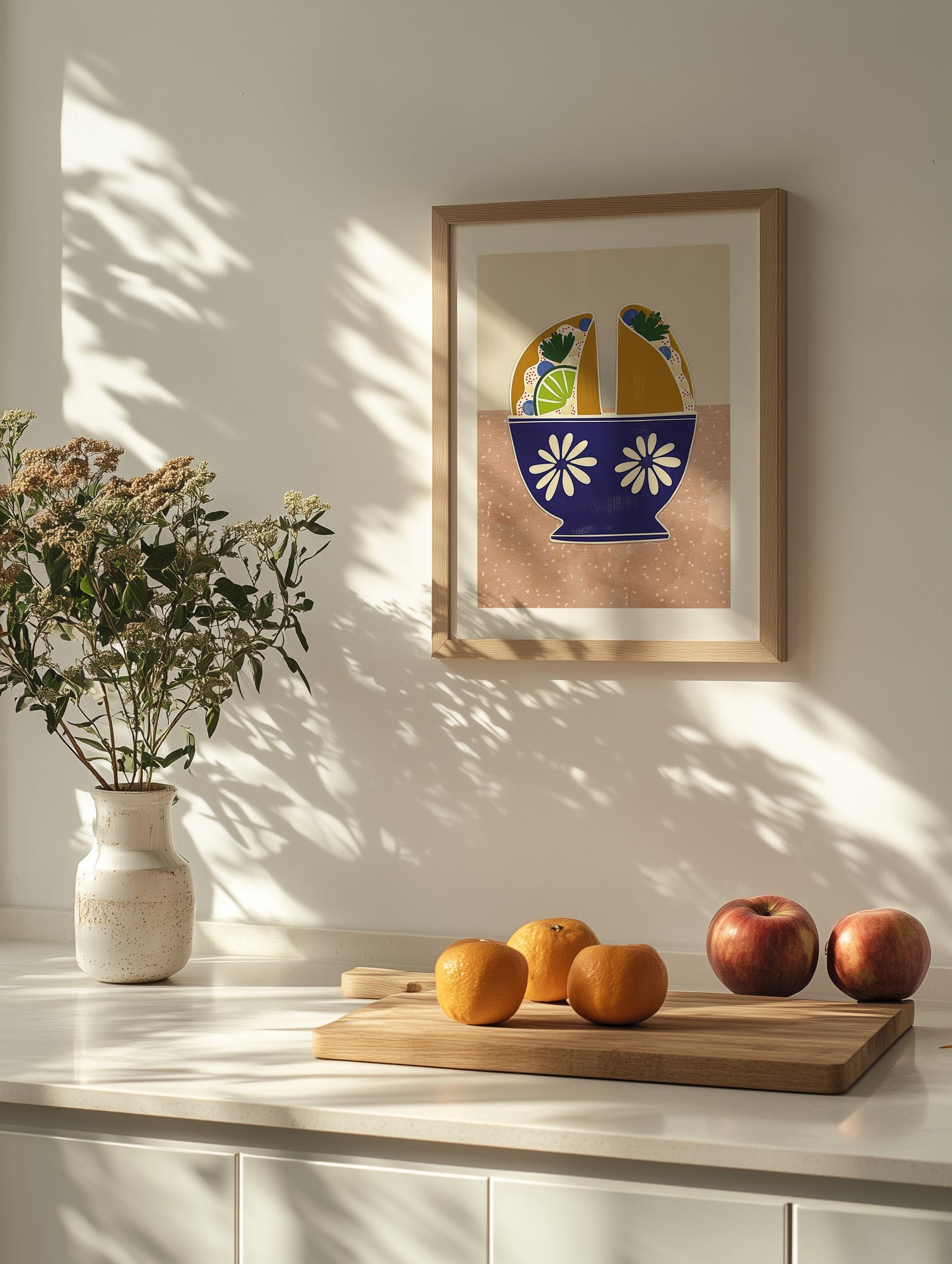 Tacos in Talavera – Whimsical Taco Wall Art with Mexican Pottery Bowl