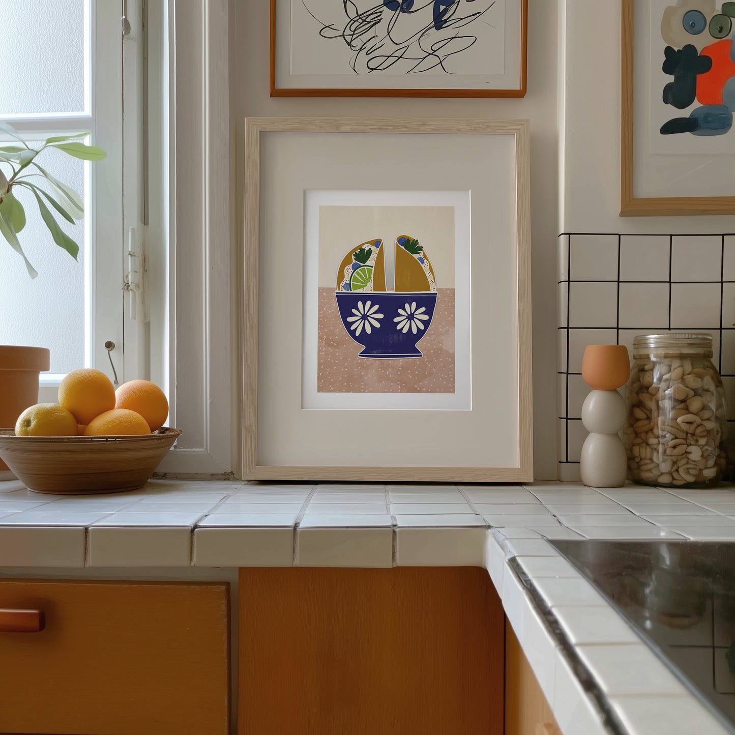 Tacos in Talavera – Whimsical Taco Wall Art with Mexican Pottery Bowl