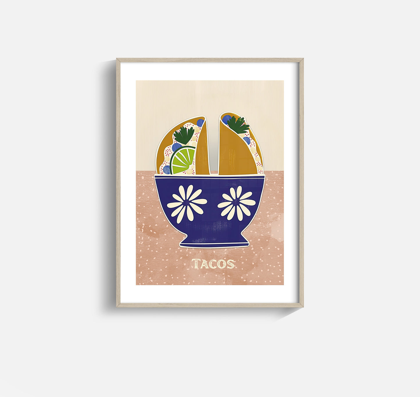 Tacos in Talavera – Whimsical Taco Wall Art with Mexican Pottery Bowl