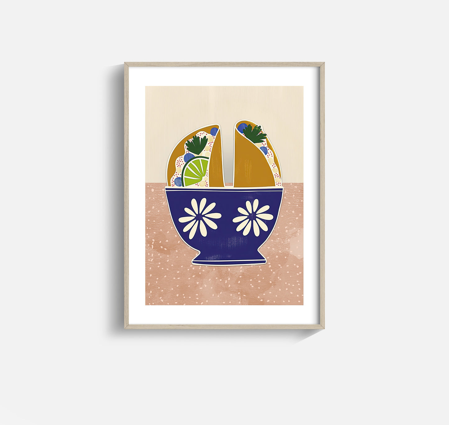 Tacos in Talavera – Whimsical Taco Wall Art with Mexican Pottery Bowl
