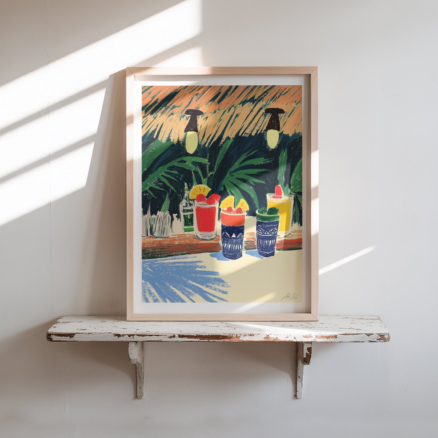 Tropical Cocktail Art Print – Tiki Bar Drink Illustration Festive Summer Vibe