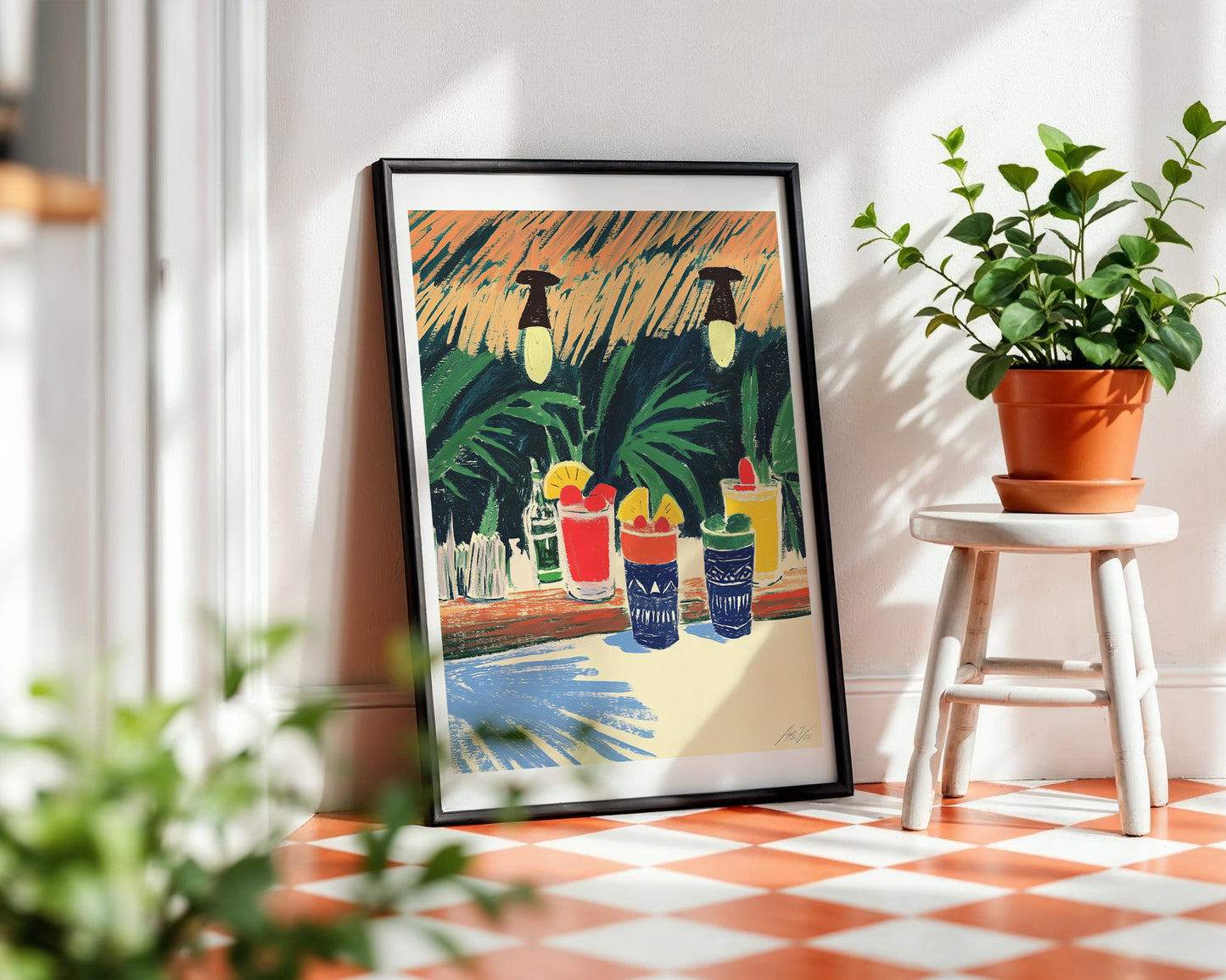 Tropical Cocktail Art Print – Tiki Bar Drink Illustration Festive Summer Vibe