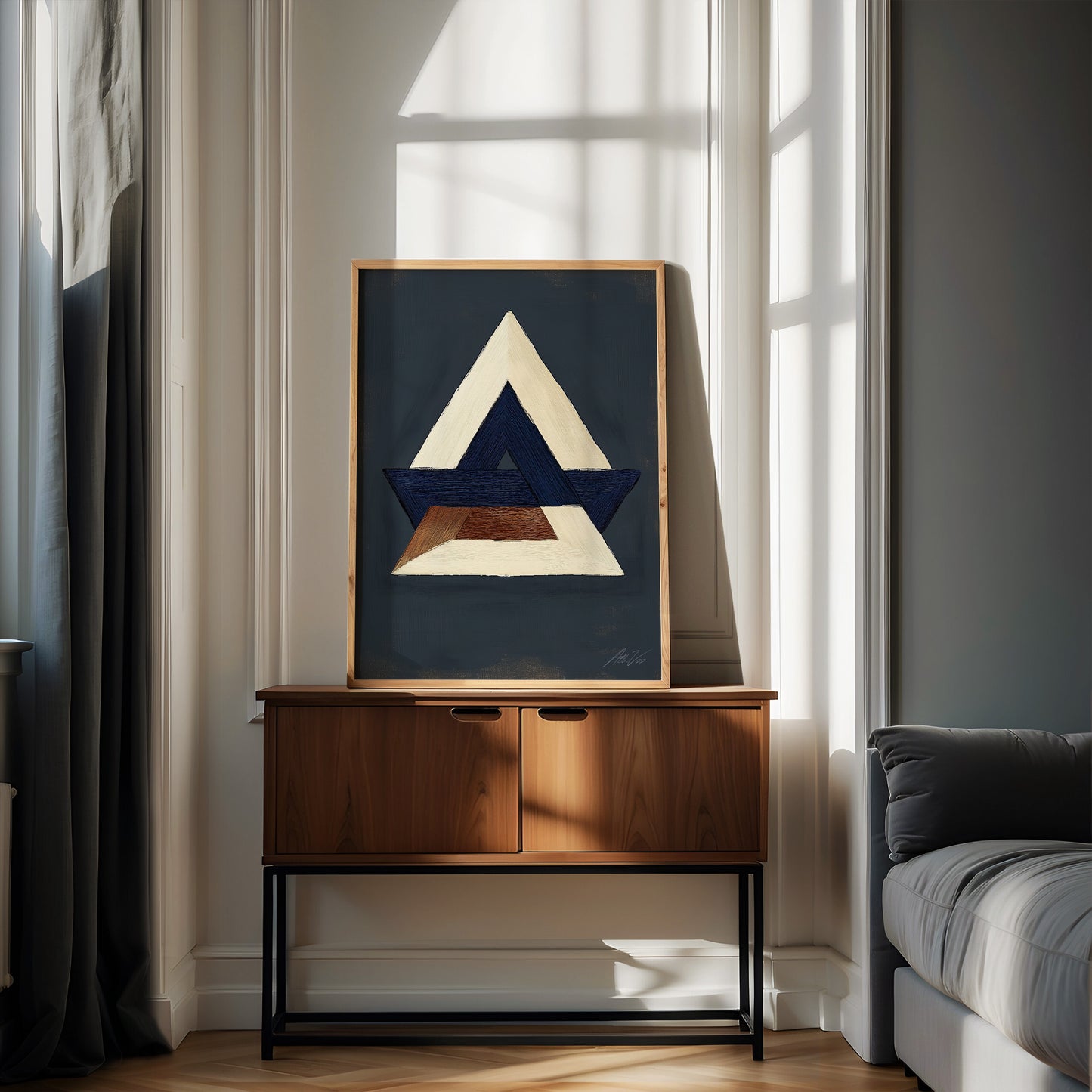 Valknut Shadowform – Modern Nordic Symbol in Indigo & Earth