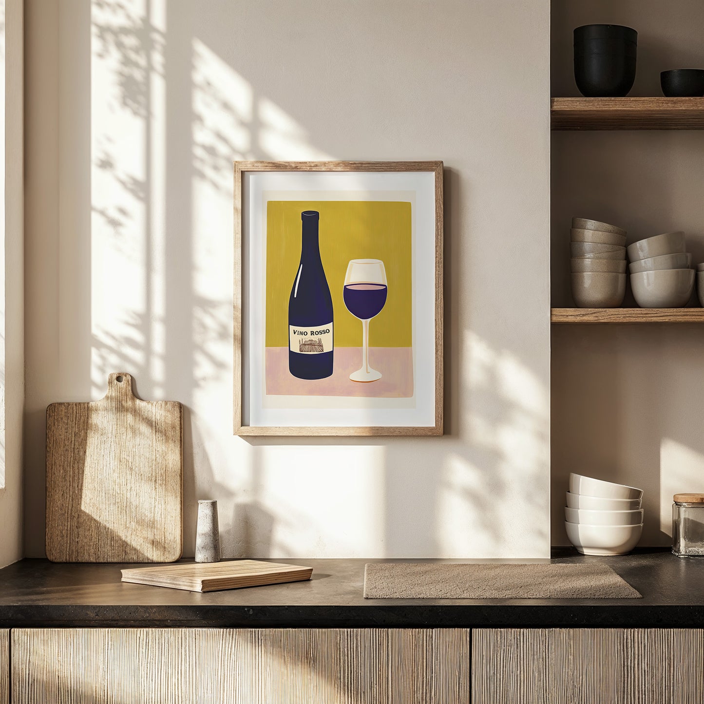 Vino Rosso – Modern Italian Wine Art Print with Bottle and Glass
