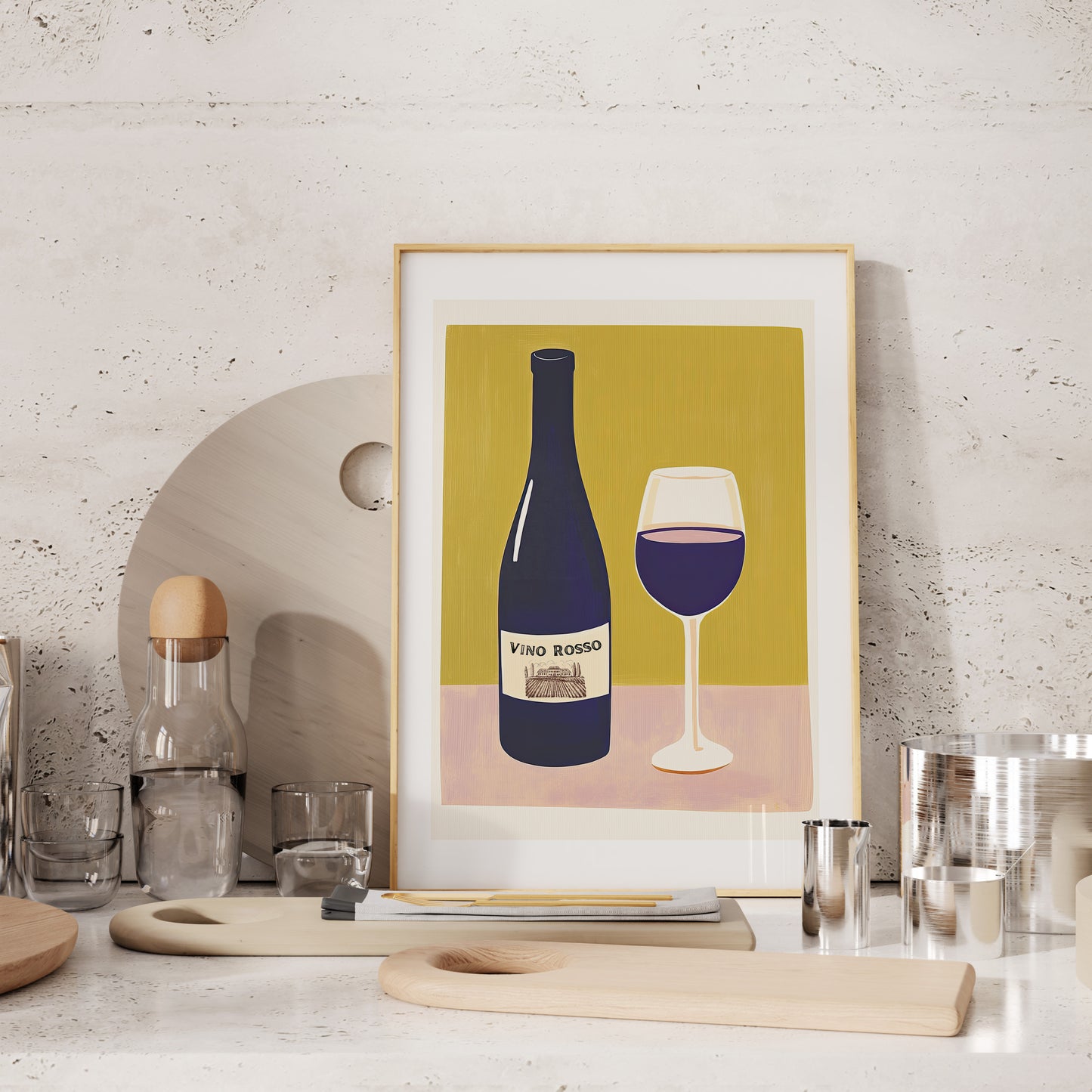 Vino Rosso – Modern Italian Wine Art Print with Bottle and Glass