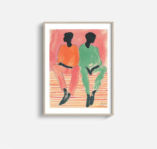 Between Sentences – Abstract Figurative Wall Art in Coral and Mint