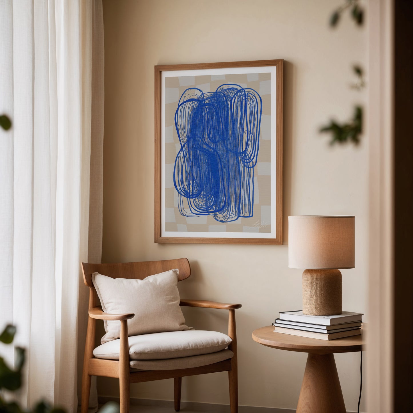 Blue Tangle – Painterly Modern Abstract Wall Art in Cobalt and Sand