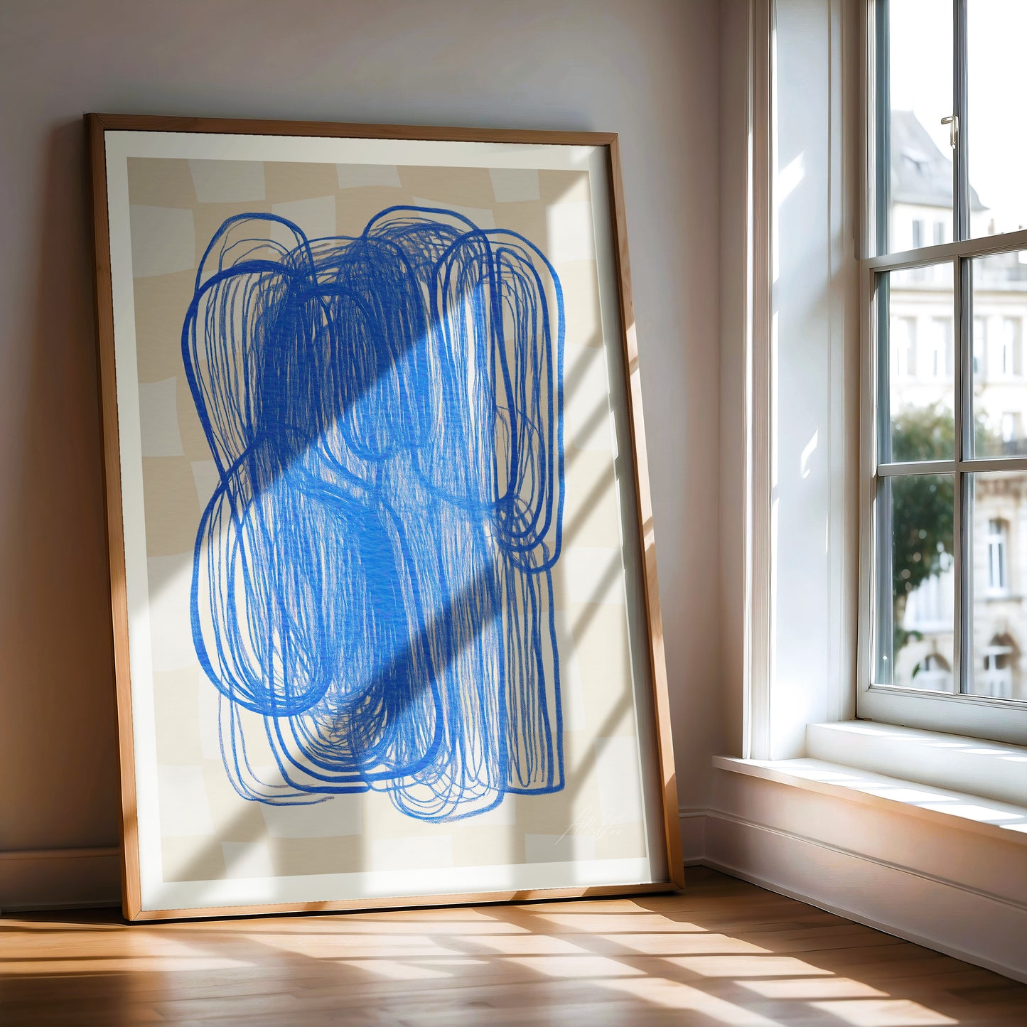 Blue Tangle – Painterly Modern Abstract Wall Art in Cobalt and Sand