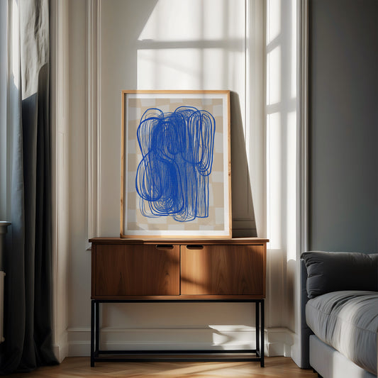Blue Tangle – Painterly Modern Abstract Wall Art in Cobalt and Sand