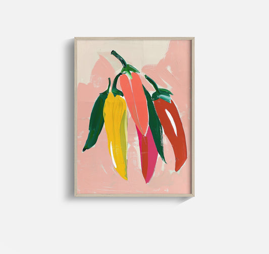 Hot Bunch – Bold Chili Pepper Wall Art in Painterly Pop Tones