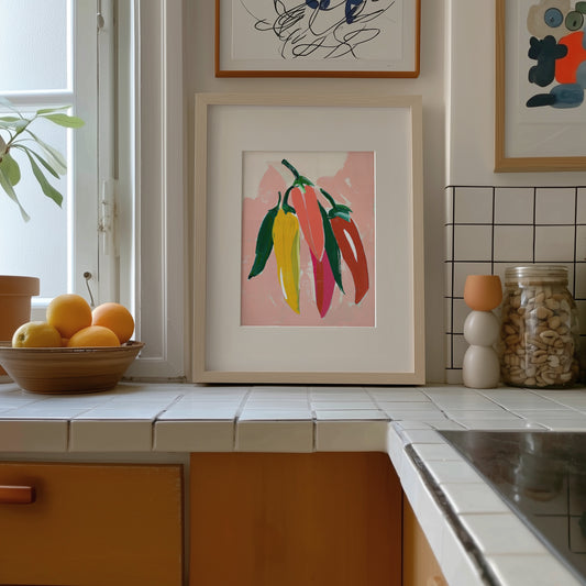 Hot Bunch – Bold Chili Pepper Wall Art in Painterly Pop Tones