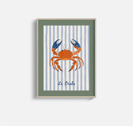Le Crabe – Nautical Kitchen Print with French Stripes and Crab