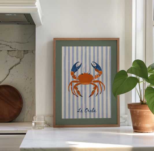 Le Crabe – Nautical Kitchen Print with French Stripes and Crab