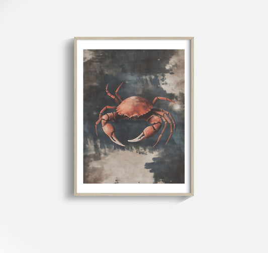 Crab Study – Painterly Coastal Wall Art in Rustic Blue and Umber