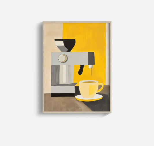 Daily Grind – Modern Espresso Machine Wall Art in Yellow and Gray