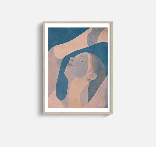 Fade to Blue – Abstract Minimalist Portrait in Dusty Blue and Blush