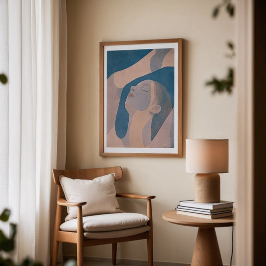 Fade to Blue – Abstract Minimalist Portrait in Dusty Blue and Blush