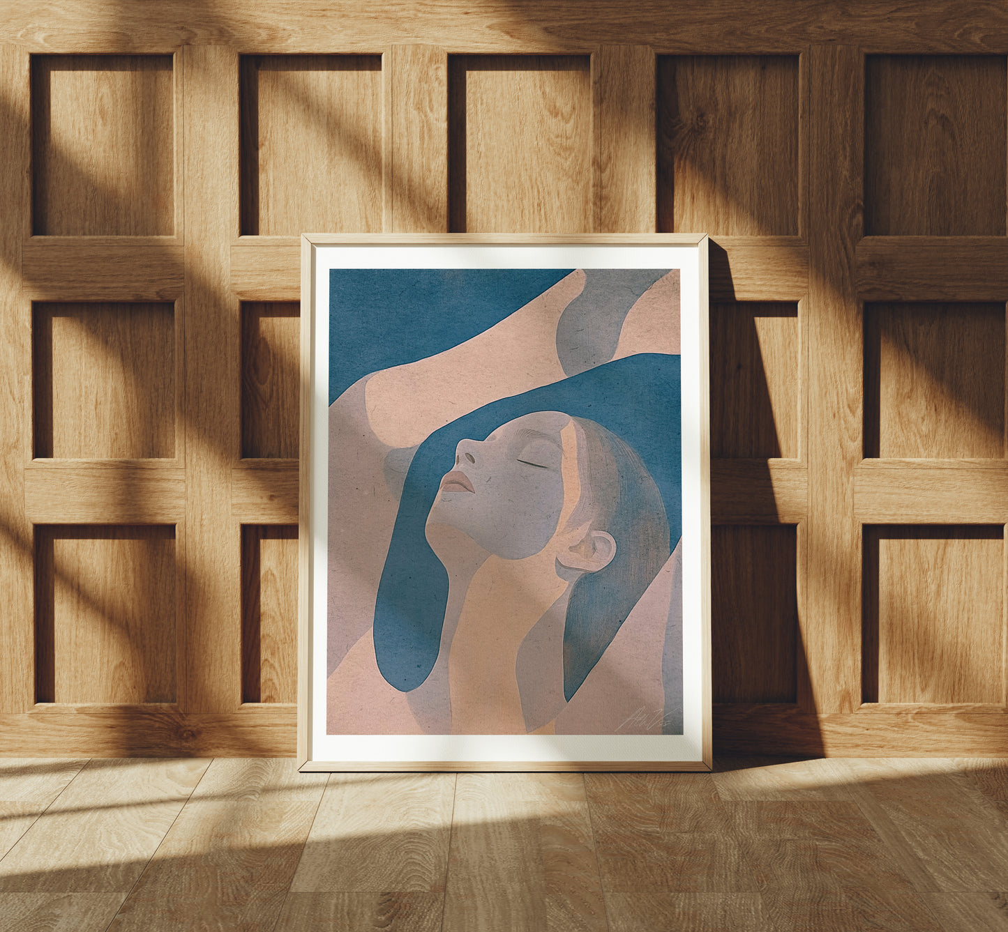 Fade to Blue – Abstract Minimalist Portrait in Dusty Blue and Blush