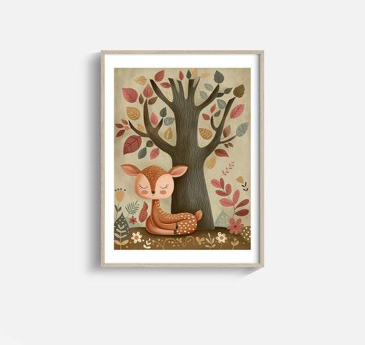 Autumn Fawn – Cozy Woodland Deer Nursery Print