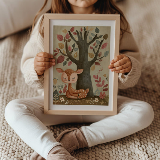 Autumn Fawn – Cozy Woodland Deer Nursery Print