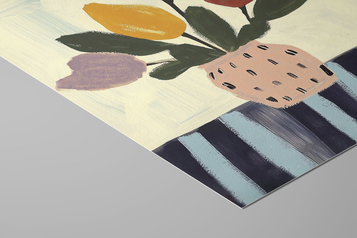 Striped Morning – Whimsical Floral Still Life Print