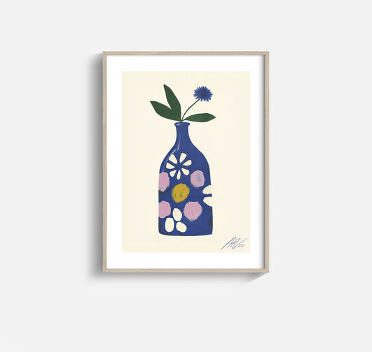 Blue Bottle Bloom – Playful Modern Botanical Print