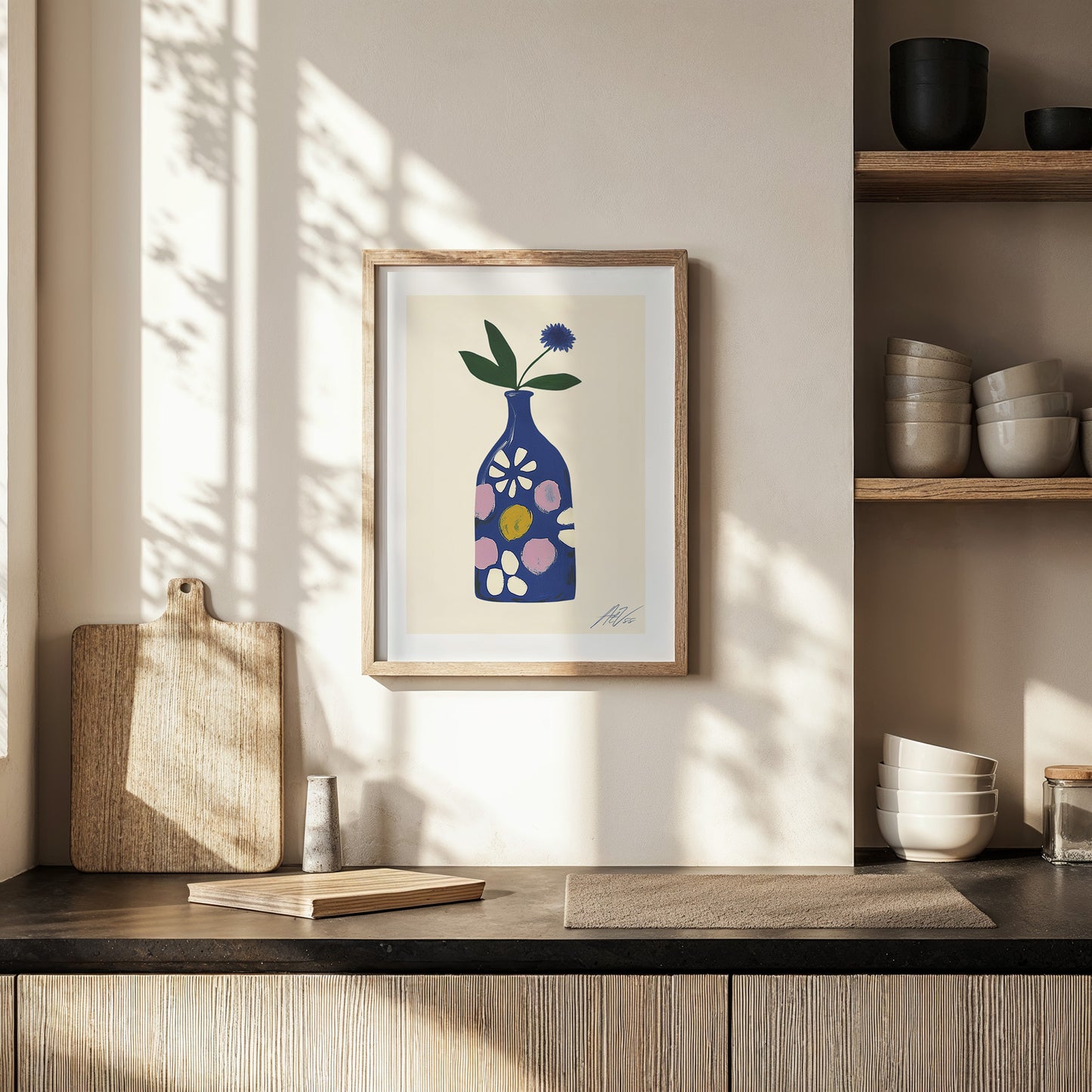 Blue Bottle Bloom – Playful Modern Botanical Print