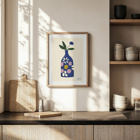 Blue Bottle Bloom – Playful Modern Botanical Print