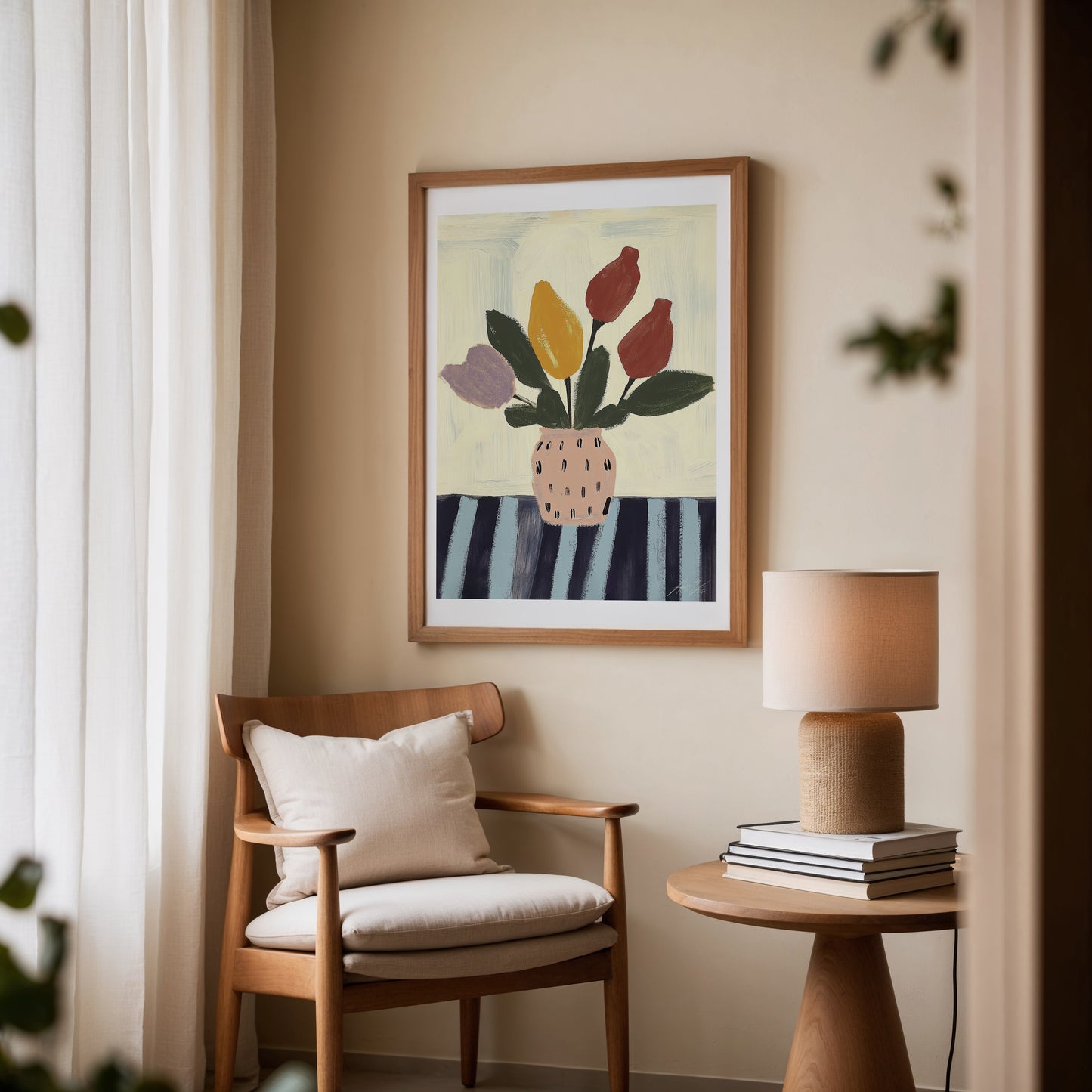 Striped Morning – Whimsical Floral Still Life Print