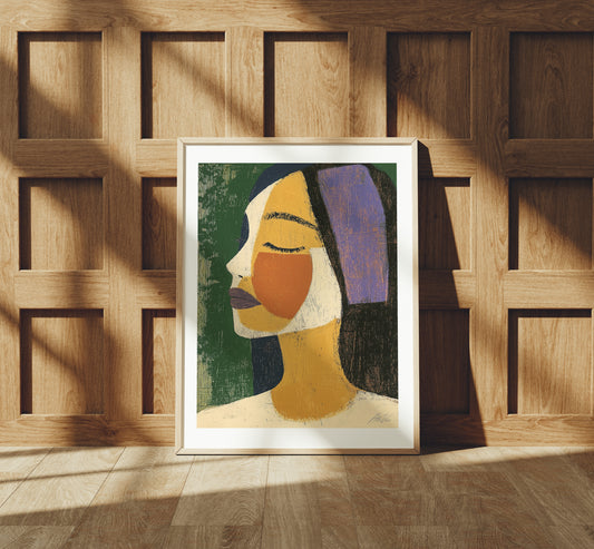 Fragments of Calm – Abstract Modern Portrait in Mustard and Plum