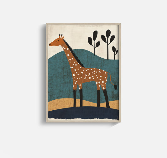 Giraffe in the Hills – Modern Safari Animal Wall Art for Kids Room