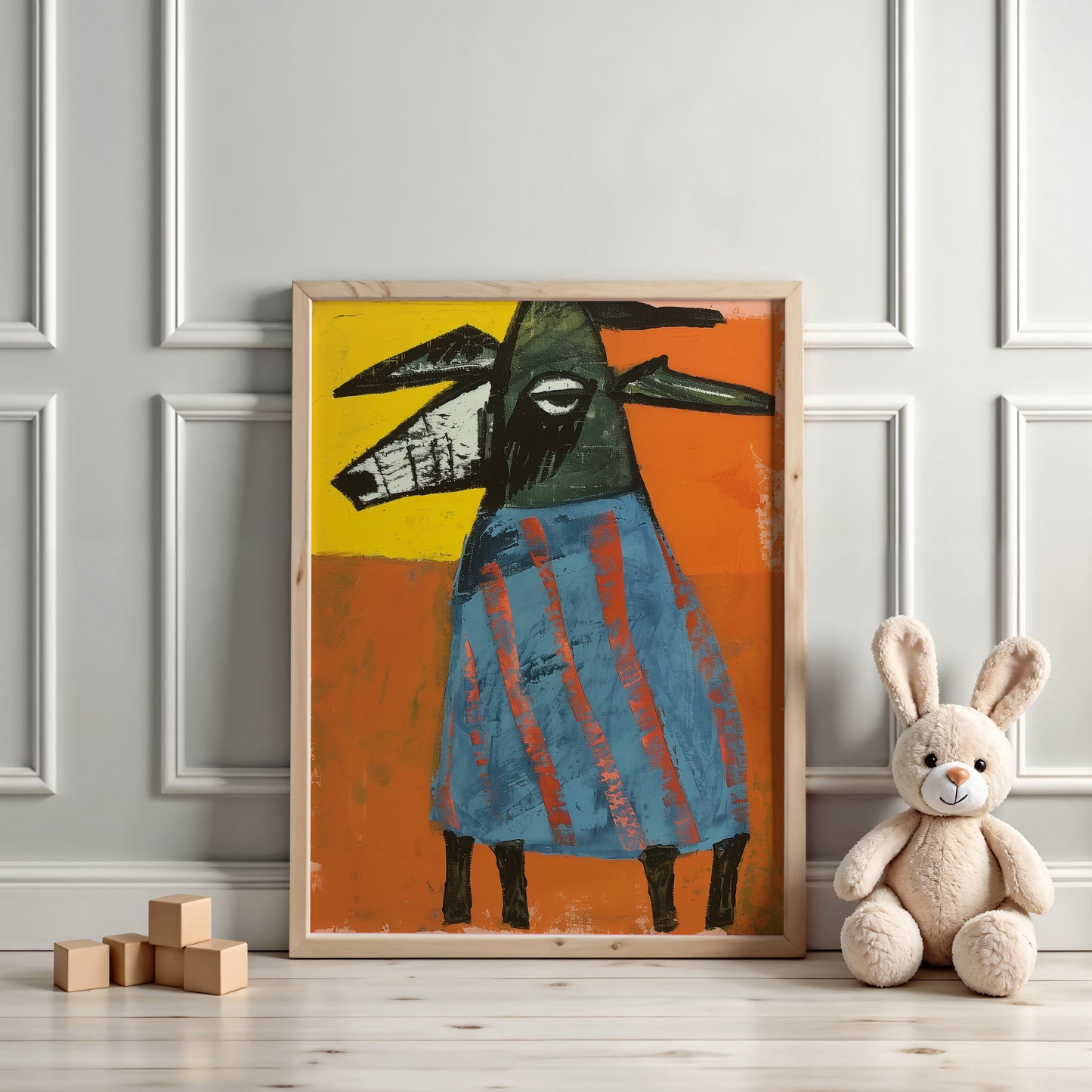 Colorful Abstract Goat – Bold Modern Farm Animal Wall Art for Kids Rooms