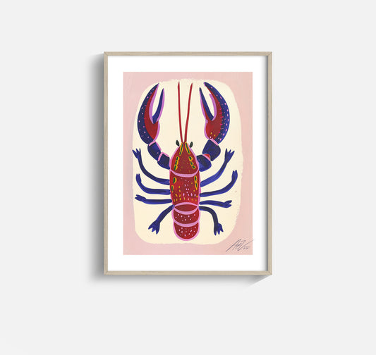 Les Écrevisses – Playful Modern Lobster Art Print in Red and Indigo