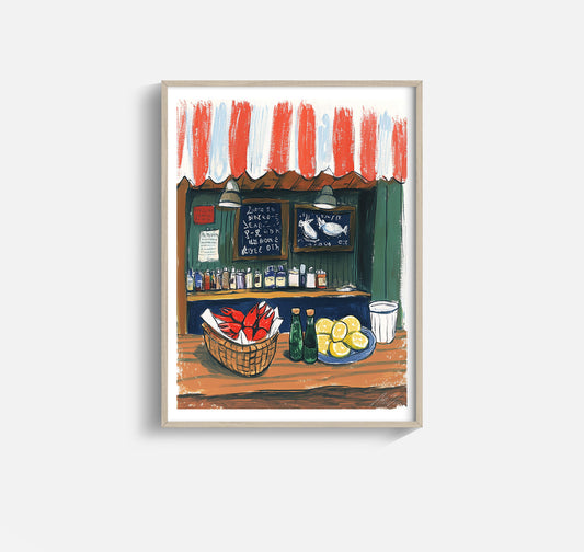 Lobster Shack Coastal Food Stand Print – Nautical Seafood Wall Art for Kitchen or Dining Room