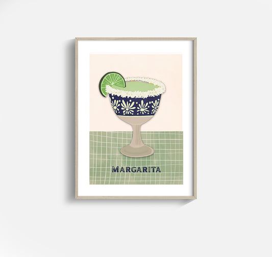 Salt and Rim  – Playful Margarita Cocktail Art Print with Talavera Flair